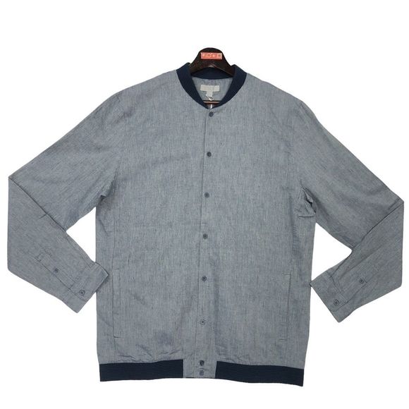 COS Collection of Style Men Size Medium Blue Button Front Bomber Style Shirt NWT - Picture 1 of 7